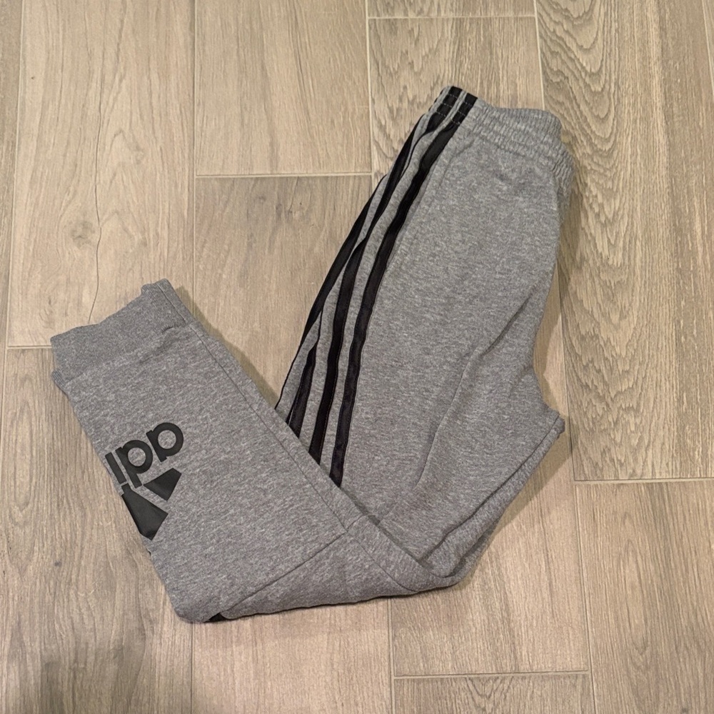 Adidas Kids Gray Joggers with Black Stripes Size 7